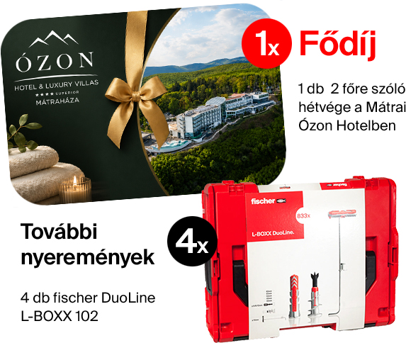 Fődíj: hétvége a Mátrai Ózon Hotelben, további nyeremények: 4 db fischer DuoLine L-BOXX 102